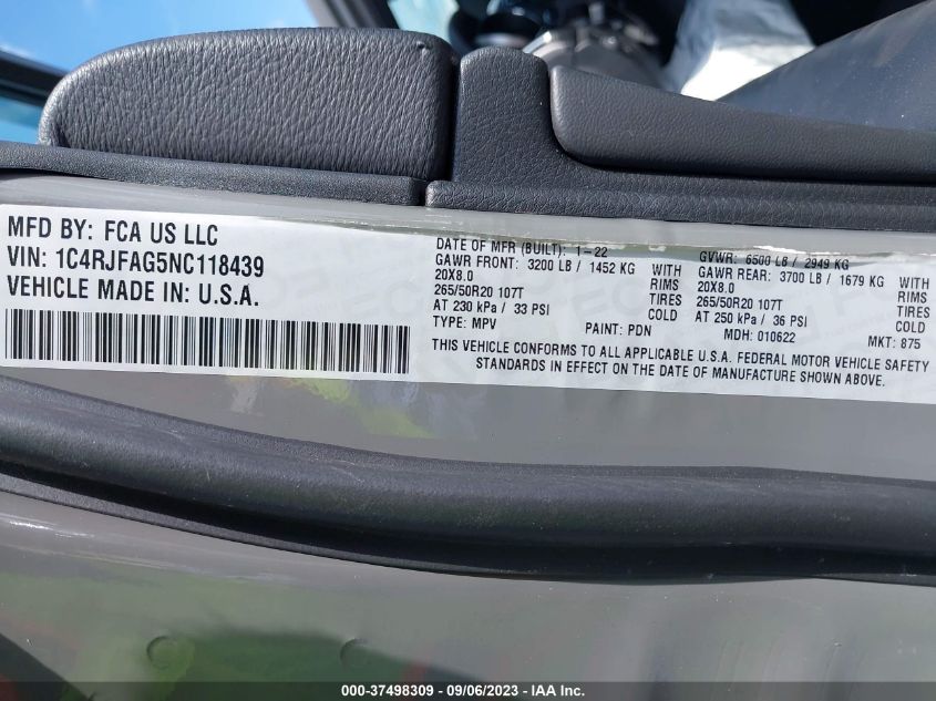 2022 JEEP GRAND CHEROKEE WK LAREDO X - 1C4RJFAG5NC118439