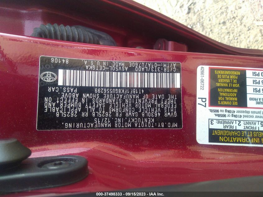 2016 TOYOTA CAMRY XLE/SE/LE/XSE - 4T1BF1FK8GU556299