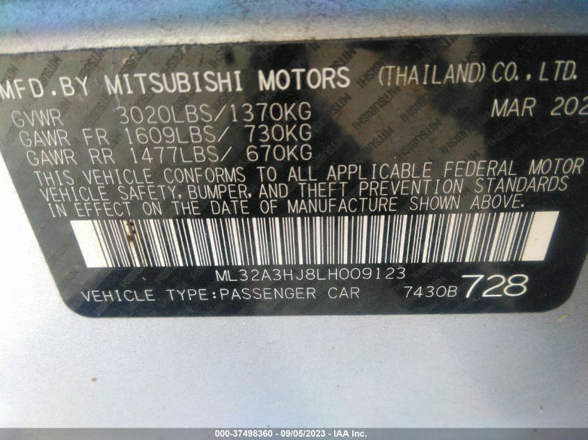 2020 MITSUBISHI MIRAGE ES/SE - ML32A3HJ8LH009123