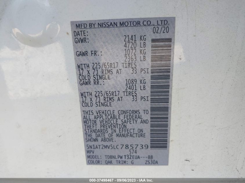 2020 NISSAN ROGUE S/SL/SV - 5N1AT2MV5LC785739