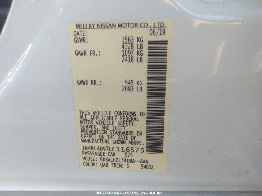 2020 NISSAN ALTIMA 2.5 SV - 1N4BL4DV7LC116575