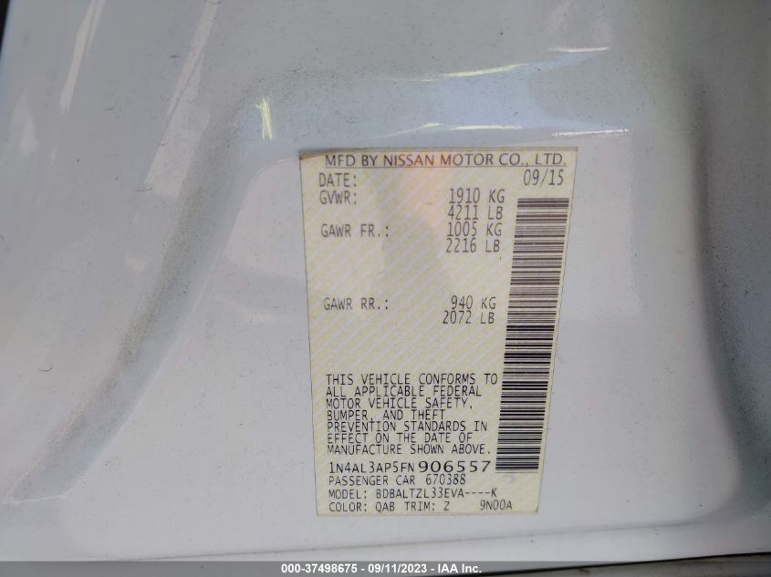 2015 NISSAN ALTIMA 2.5 SL - 1N4AL3AP5FN906557