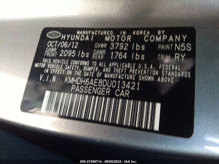2013 HYUNDAI ELANTRA COUPE GS PZEV KMHDH6AE8DU013421
