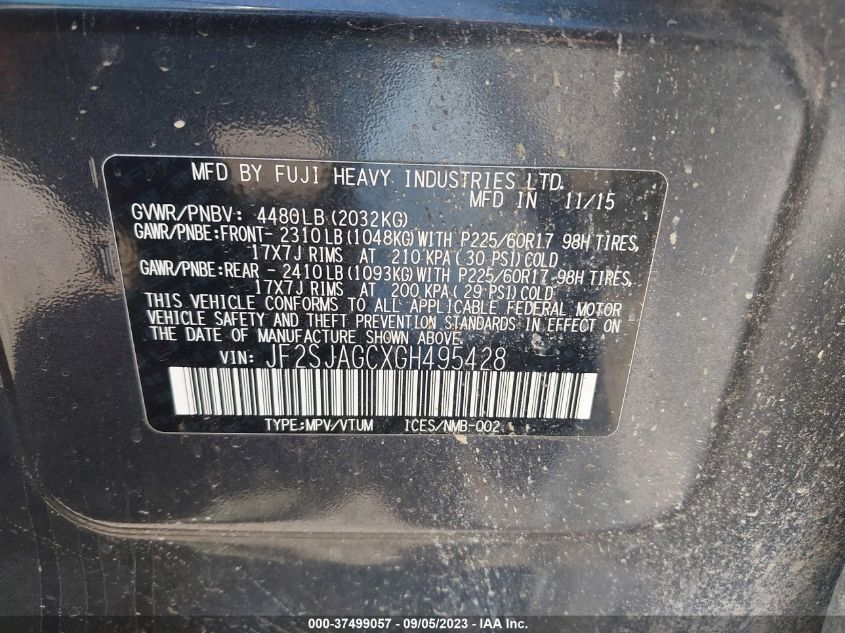 2016 SUBARU FORESTER 2.5I PREMIUM - JF2SJAGCXGH495428