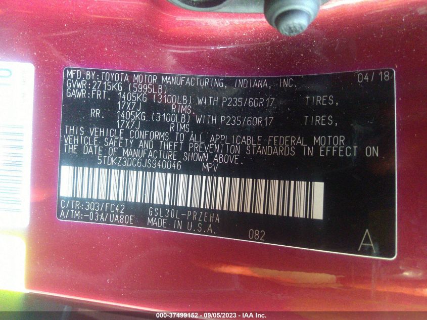 2018 TOYOTA SIENNA LE - 5TDKZ3DC6JS940046