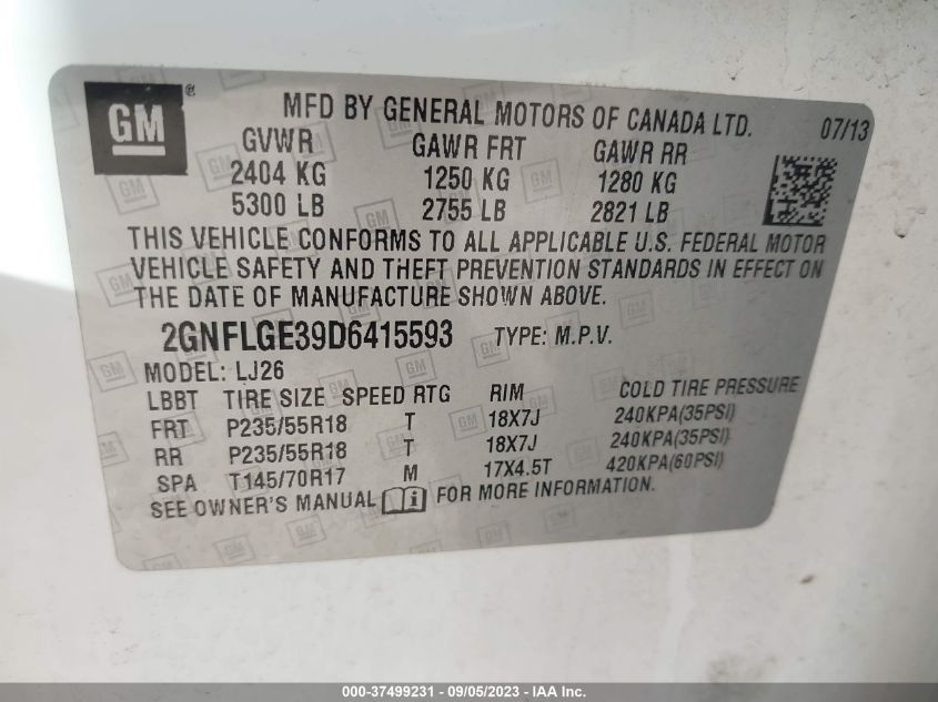 2013 CHEVROLET EQUINOX LTZ - 2GNFLGE39D6415593