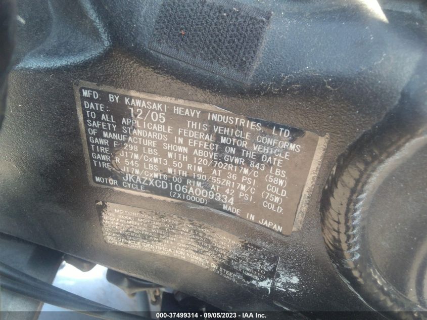 2006 KAWASAKI ZX1000 D6F - JKAZXCD106A009334