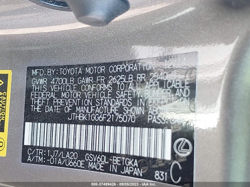2015 LEXUS ES 350 - JTHBK1GG6F2175070