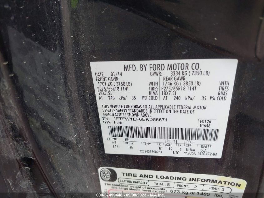 2014 FORD F-150 XL/XLT/STX/FX4/LARIAT - 1FTFW1EF6EKD56671