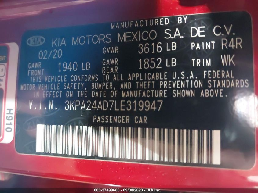2020 KIA RIO S - 3KPA24AD7LE319947