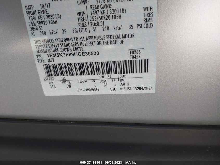 2017 FORD EXPLORER LIMITED - 1FM5K7F89HGE36530