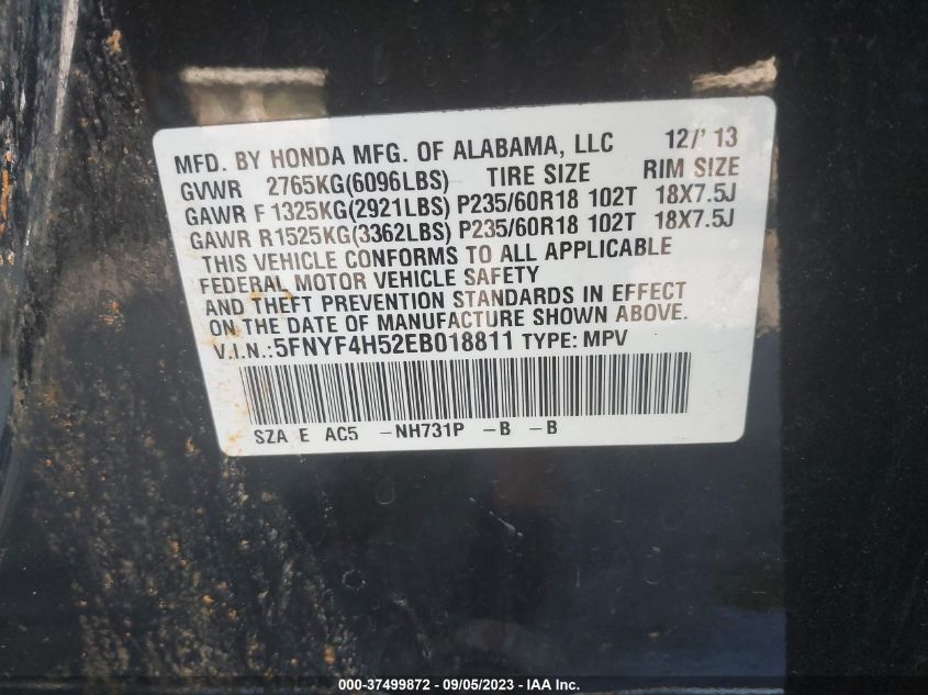 2014 HONDA PILOT EX-L - 5FNYF4H52EB018811