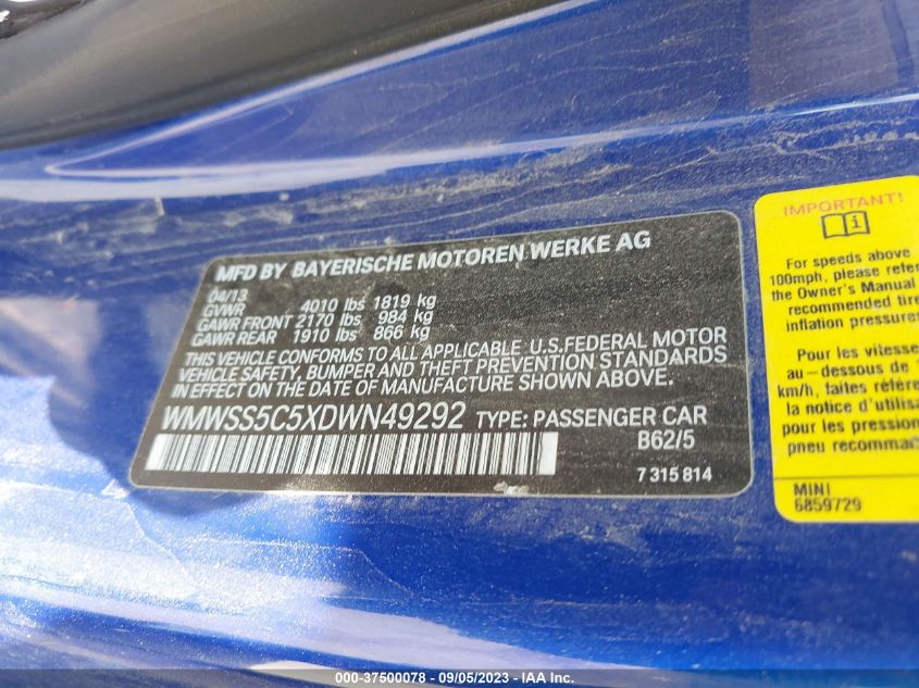 2013 MINI COOPER PACEMAN S WMWSS5C5XDWN49292