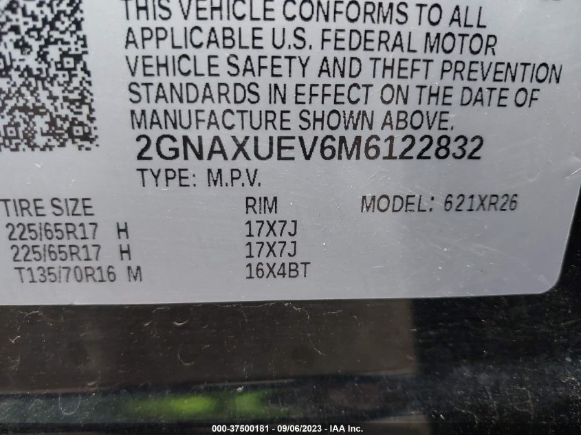 2021 CHEVROLET EQUINOX LT - 2GNAXUEV6M6122832