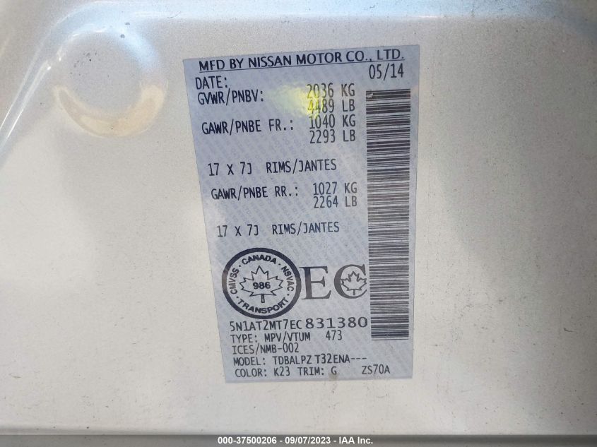 2014 NISSAN ROGUE S/SL/SV - 5N1AT2MT7EC831380