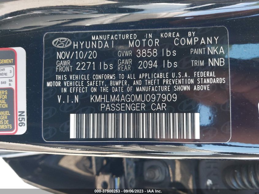 KMHLM4AG0MU097909 Hyundai Elantra SEL 9