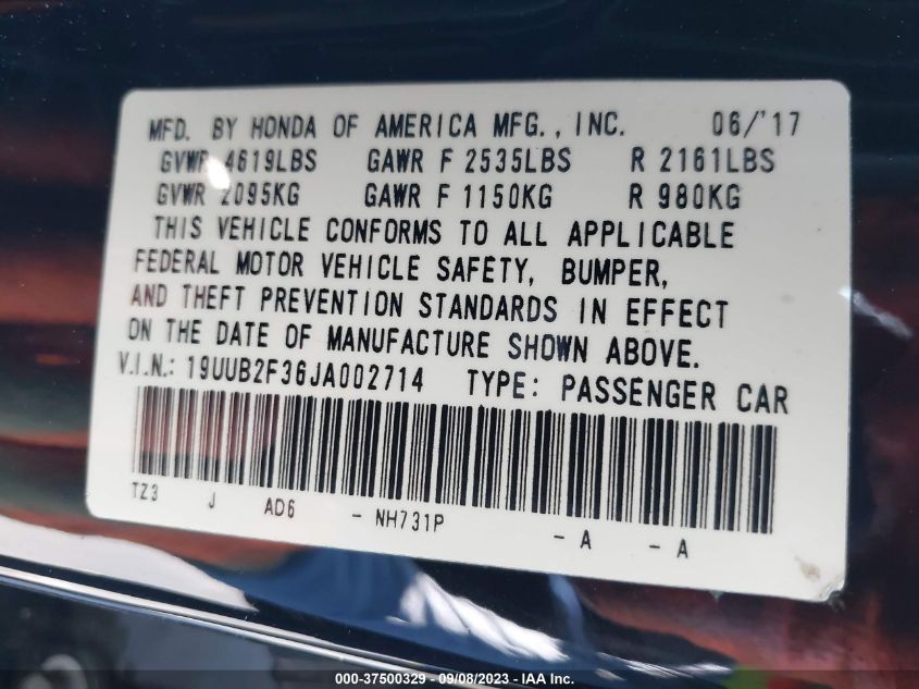 2018 ACURA TLX - 19UUB2F36JA002714