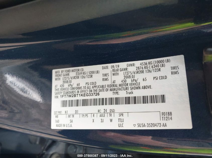 2019 FORD F-250 LARIAT - 1FT7W2BT1KEG33726