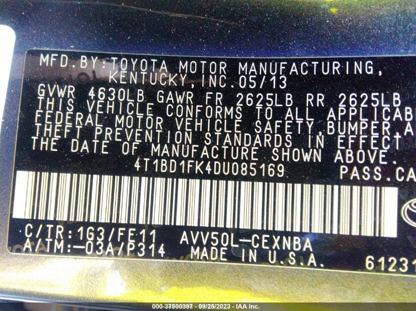 2013 TOYOTA CAMRY HYBRID LE/XLE - 4T1BD1FK4DU085169