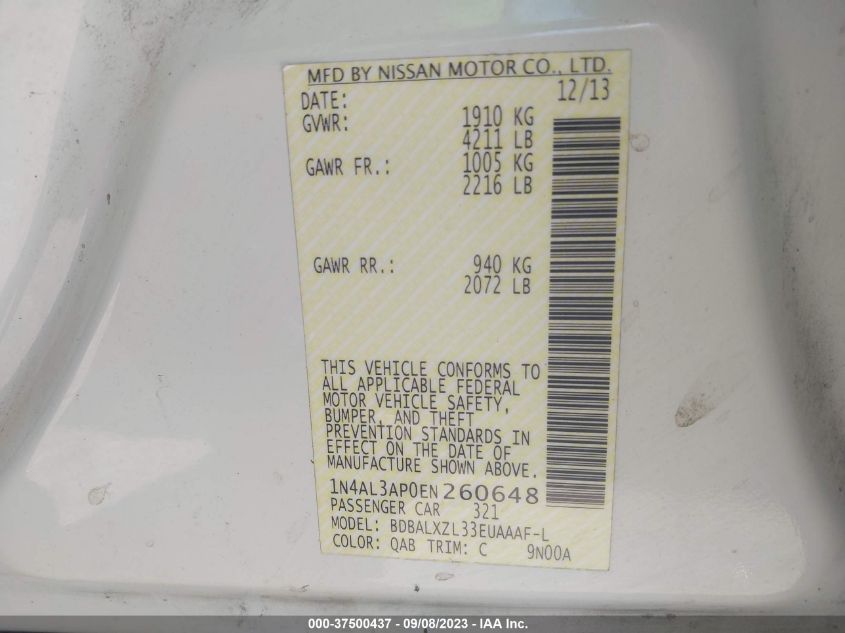 2014 NISSAN ALTIMA 2.5 SL - 1N4AL3AP0EN260648