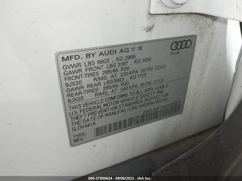 WA1LAAF74HD038527 2017 AUDI Q7, photo no. 9