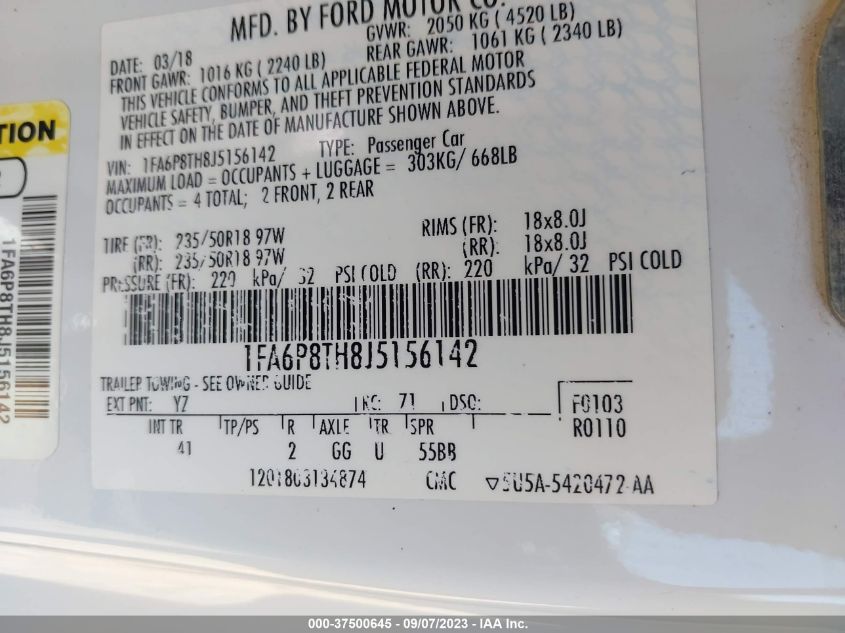 2018 FORD MUSTANG ECOBOOST - 1FA6P8TH8J5156142