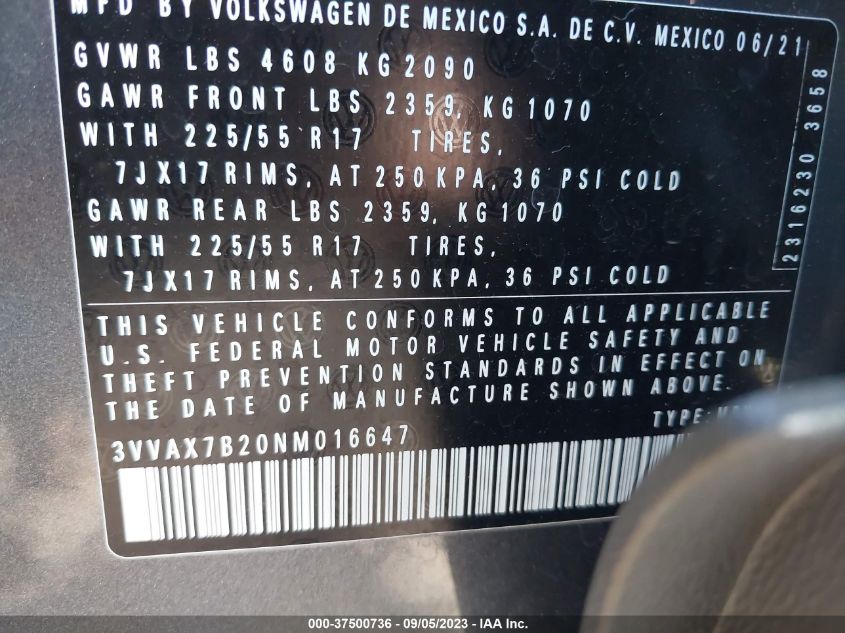 2022 VOLKSWAGEN TAOS S - 3VVAX7B20NM016647