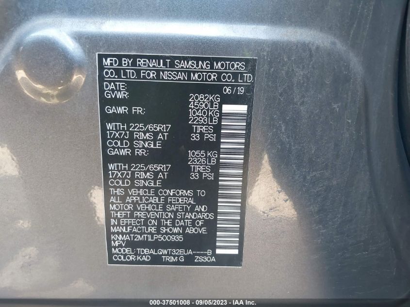2020 NISSAN ROGUE SV - KNMAT2MT1LP500935