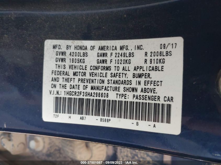 2017 HONDA ACCORD LX - 1HGCR2F35HA296608