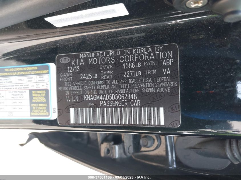 2013 KIA OPTIMA HYBRID LX - KNAGM4AD5D5062348