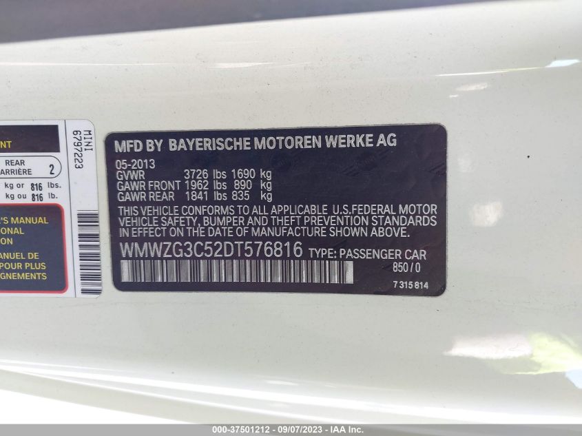2013 MINI COOPER CLUBMAN S - WMWZG3C52DT576816