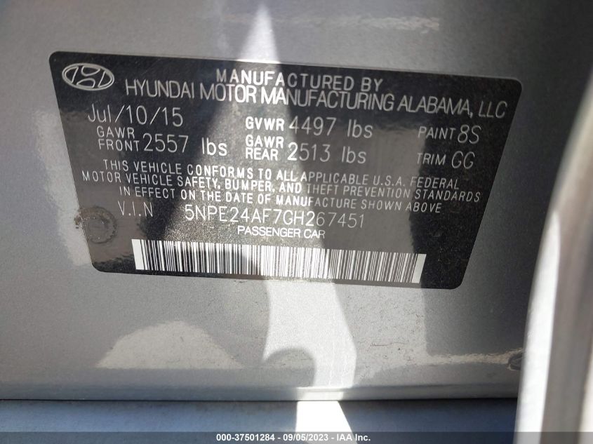 2016 HYUNDAI SONATA 2.4L SE - 5NPE24AF7GH267451