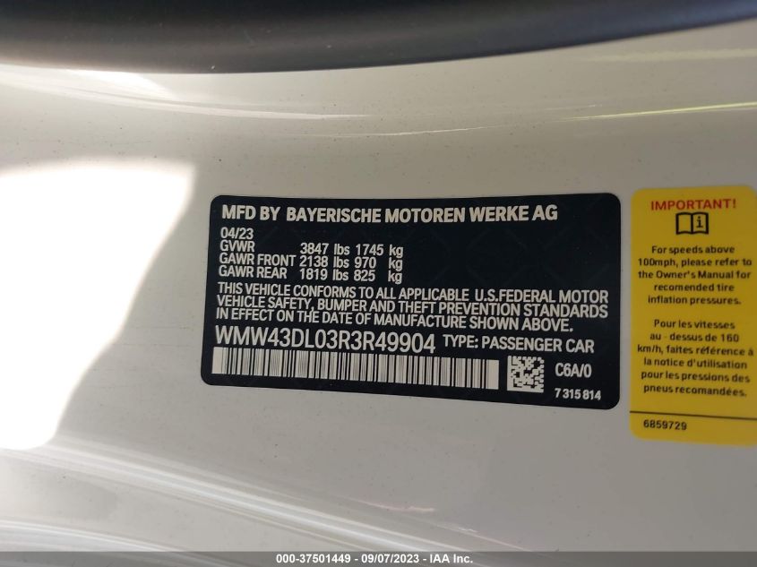 2024 MINI CONVERTIBLE COOPER S WMW43DL03R3R49904