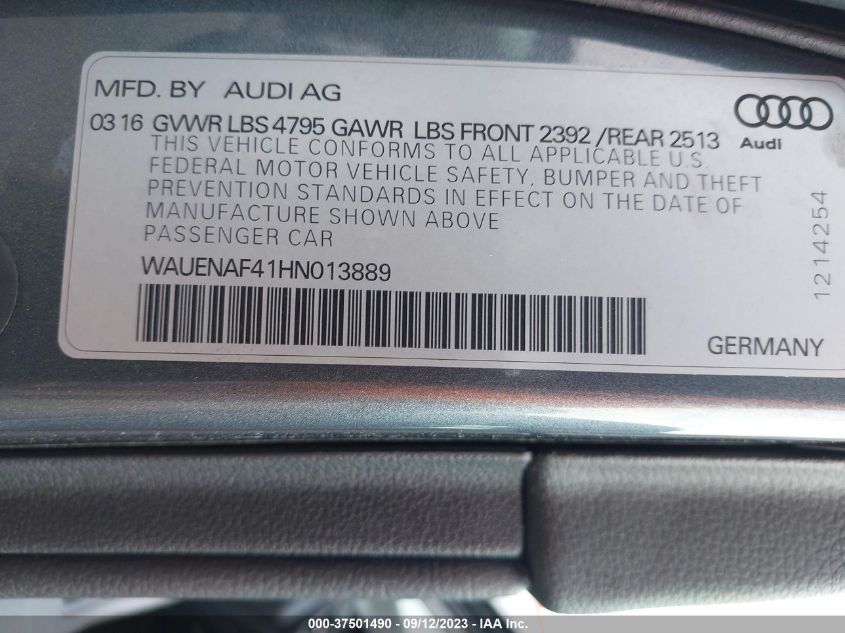 2017 AUDI A4 PREMIUM PLUS - WAUENAF41HN013889