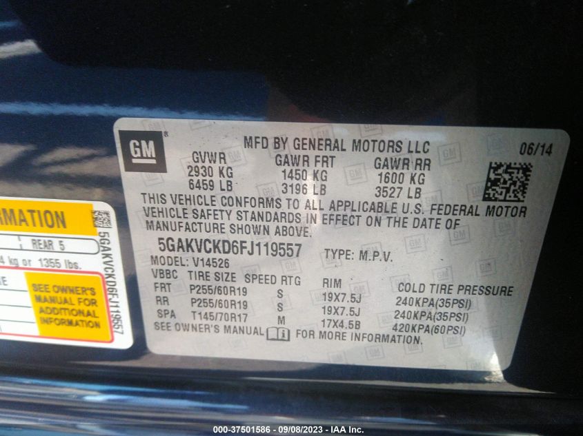 2015 BUICK ENCLAVE PREMIUM - 5GAKVCKD6FJ119557