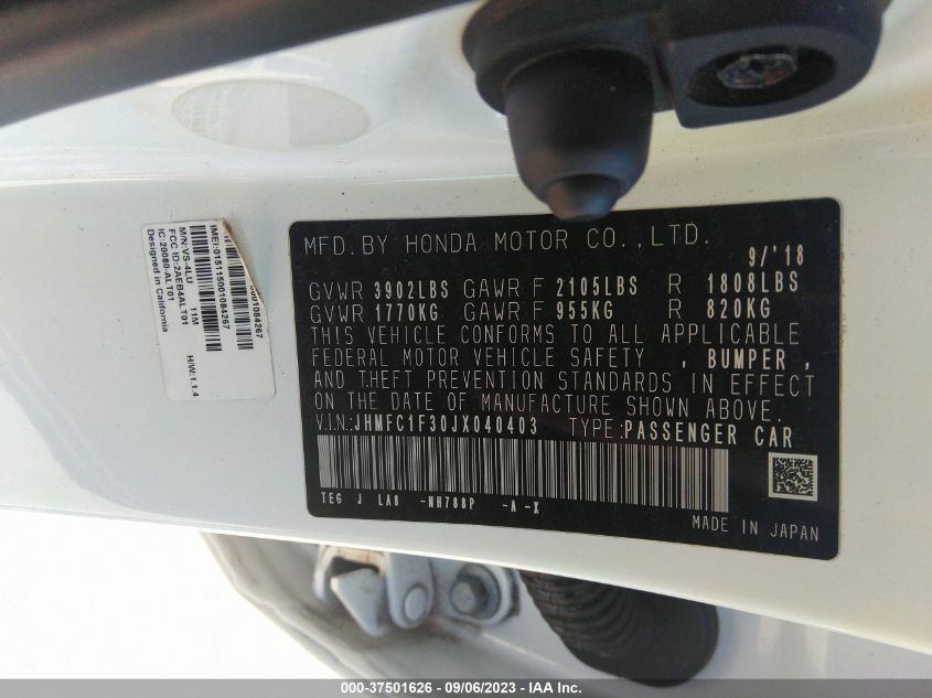 2018 HONDA CIVIC EX-T - JHMFC1F30JX040403