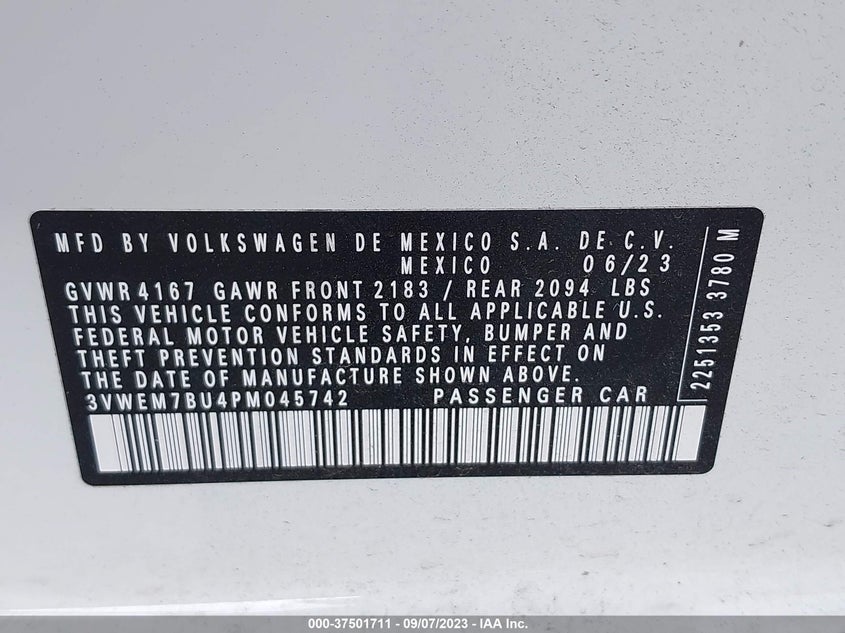 VIN 3VWEM7BU4PM045742 2023 VOLKSWAGEN JETTA SE
