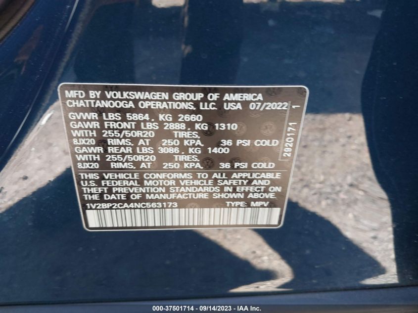 2022 VOLKSWAGEN ATLAS 2.0T SEL - 1V2BP2CA4NC563173