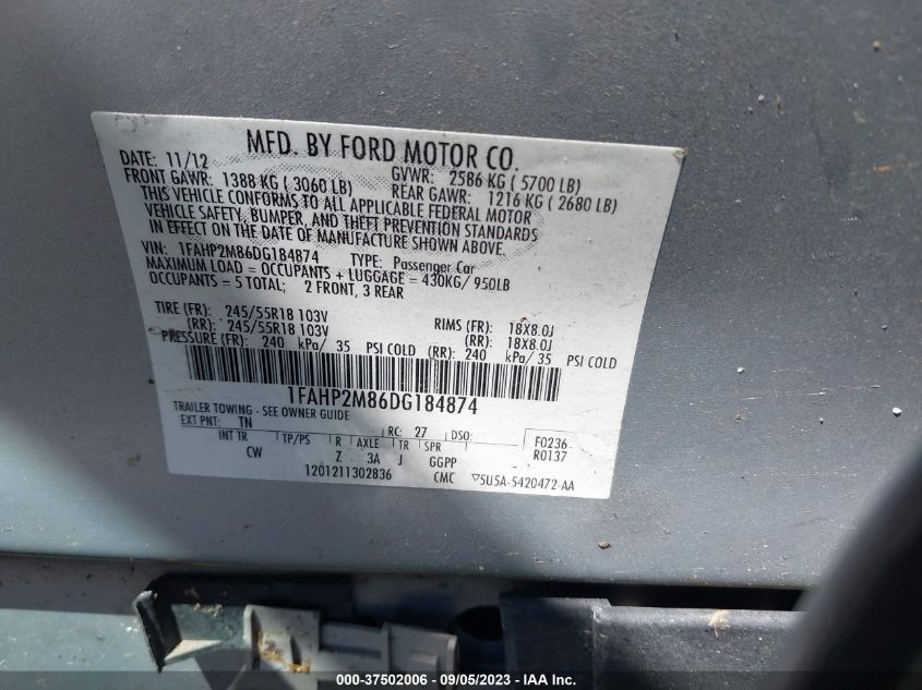 2013 FORD SEDAN POLICE INTERCEPTOR 1FAHP2M86DG184874