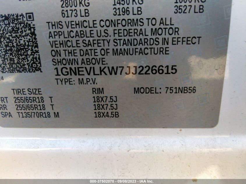 2018 CHEVROLET TRAVERSE LS - 1GNEVLKW7JJ226615