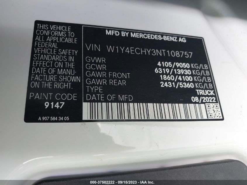 2022 MERCEDES-BENZ SPRINTER CARGO VAN - W1Y4ECHY3NT108757