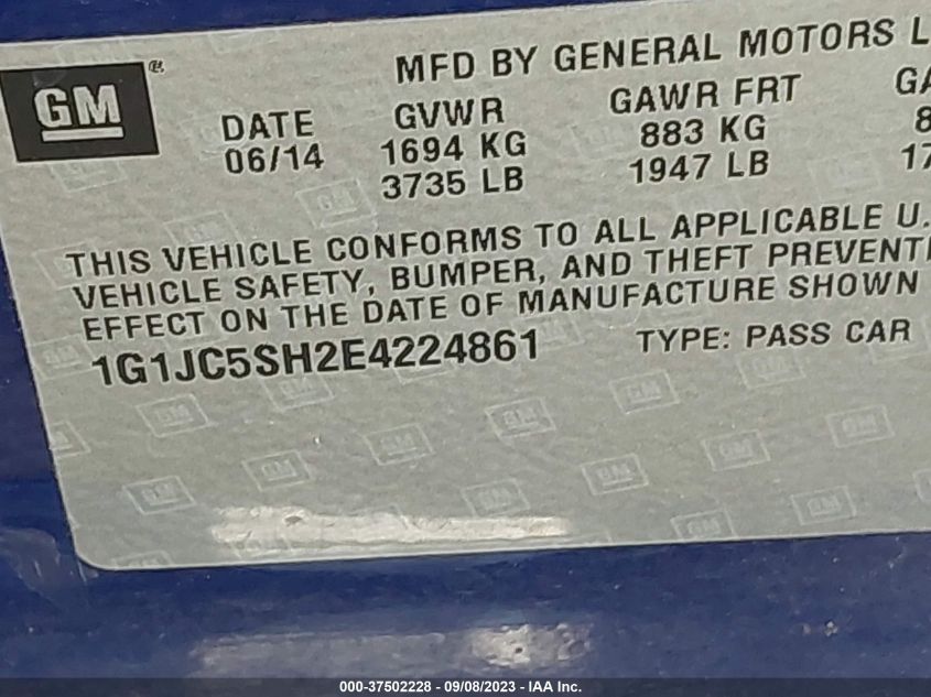 2014 CHEVROLET SONIC LT - 1G1JC5SH2E4224861