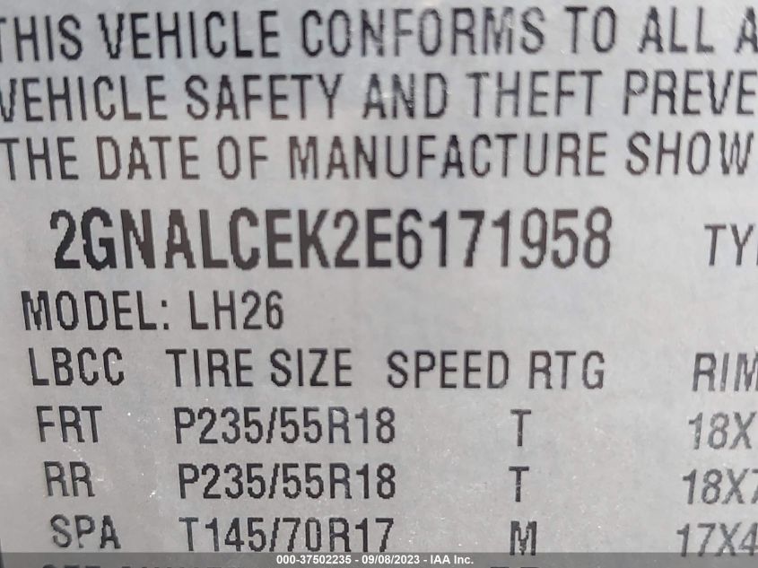 2014 CHEVROLET EQUINOX LT - 2GNALCEK2E6171958