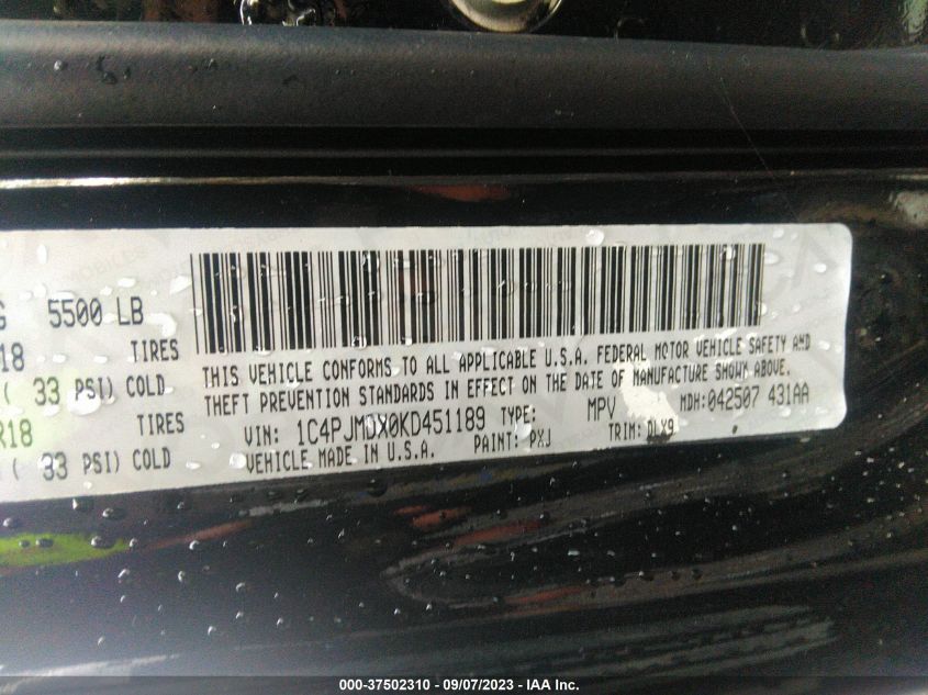 2019 JEEP CHEROKEE LIMITED - 1C4PJMDX0KD451189