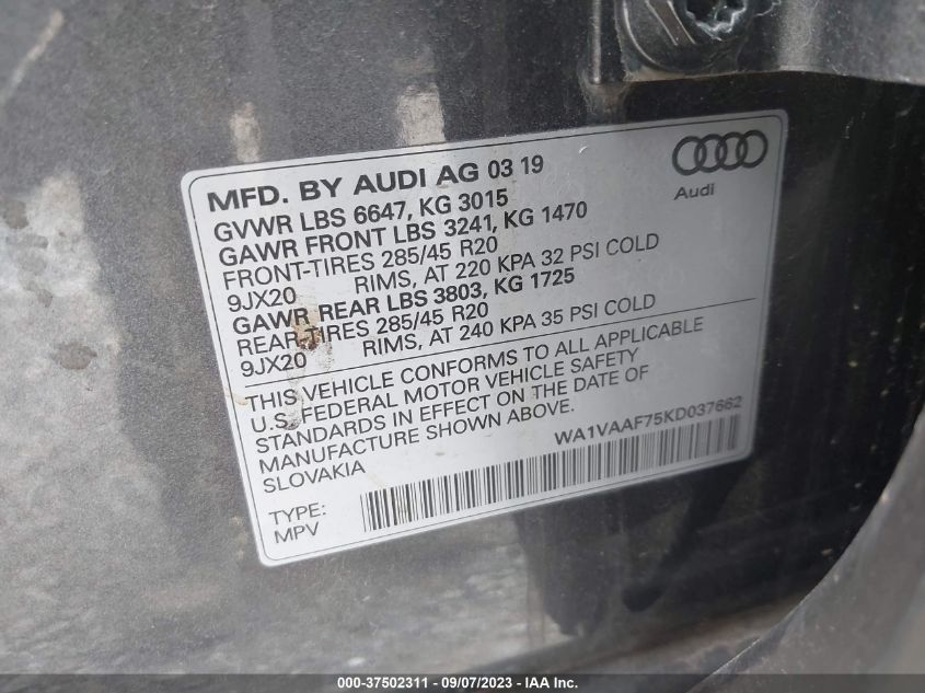 WA1VAAF75KD037662 Audi Q7 PRESTIGE 9