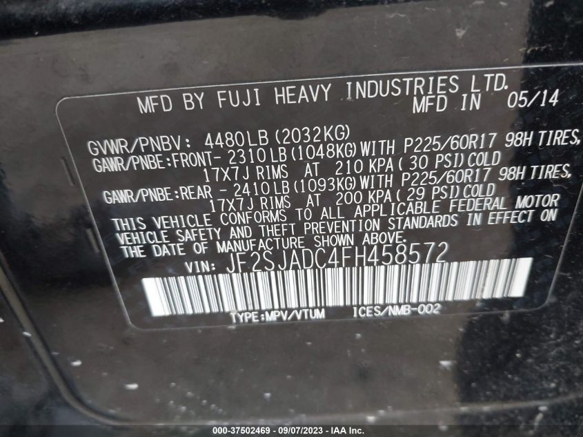 2015 SUBARU FORESTER 2.5I PREMIUM - JF2SJADC4FH458572
