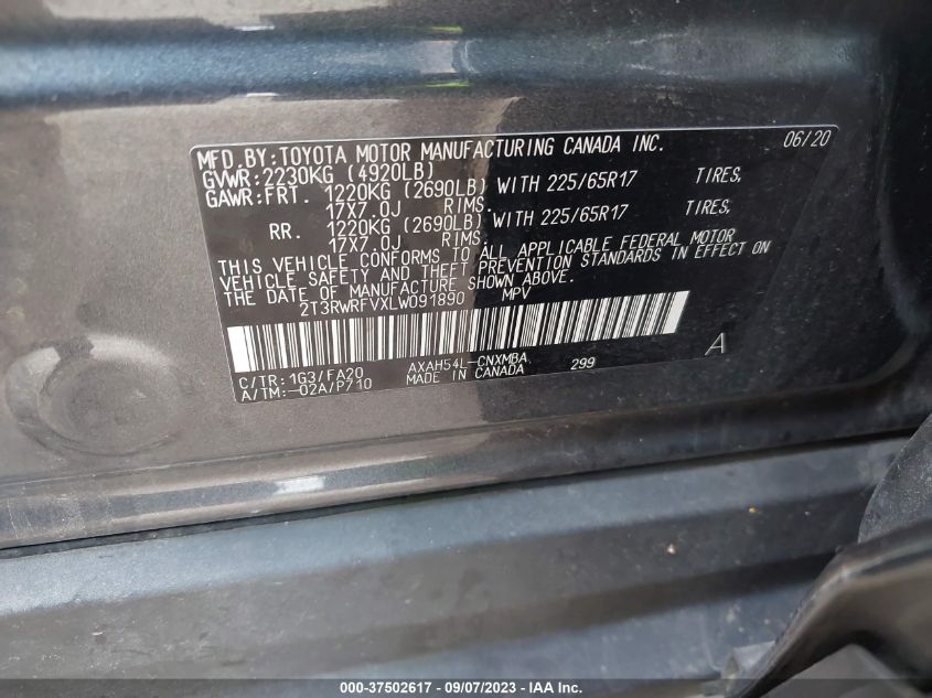2020 TOYOTA RAV4 HYBRID XLE - 2T3RWRFVXLW091890