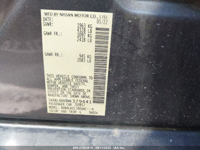 2022 NISSAN ALTIMA SV - 1N4BLD4V8NN379441