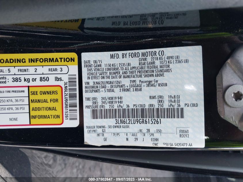 2016 LINCOLN MKZ HYBRID - 3LN6L2LU9GR615261