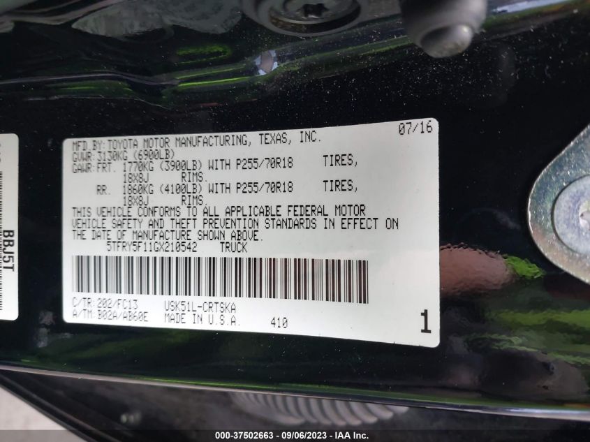 2016 TOYOTA TUNDRA 2WD TRUCK SR5/SR - 5TFRY5F11GX210542
